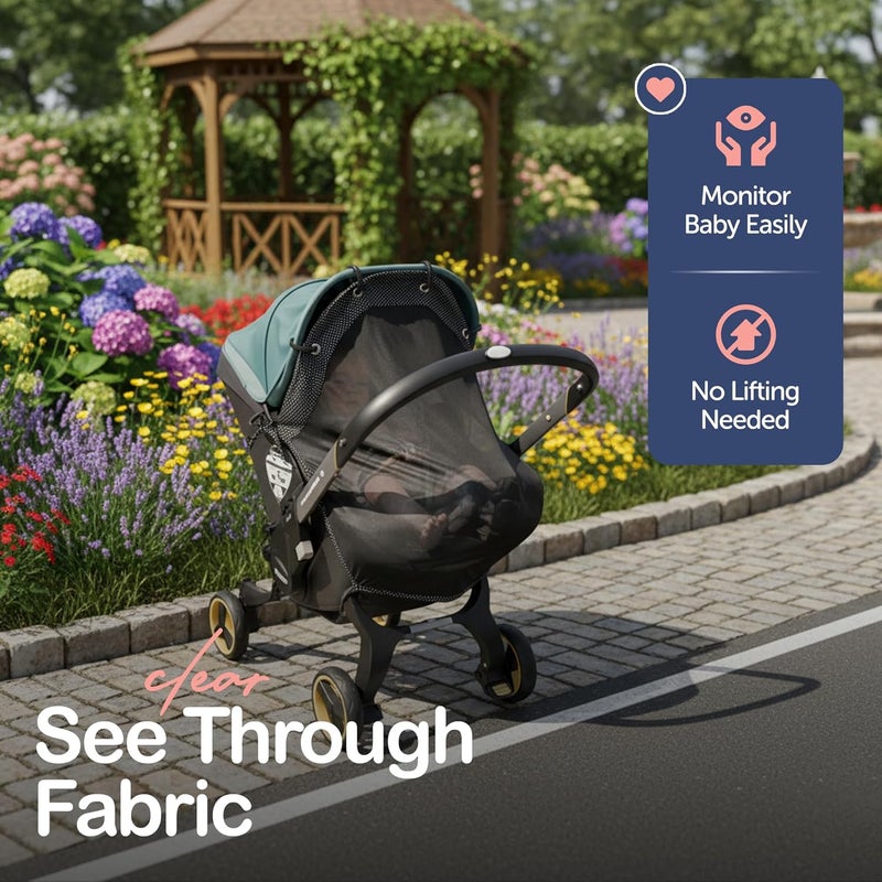 IntiMom Stroller Sun Shade - Universal UV Protection Cover for Strollers Sunshade with See Through, Clip-On Sun Blocker, Sun Shield for Baby, Breathable Adjustable Fit, Full Coverage, Medium - Image 4